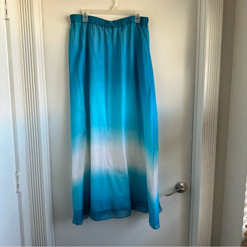 White House Black Market SILK Ombre Maxi Skirt  w Stretchy Waistband Size L - Picture 4 of 5